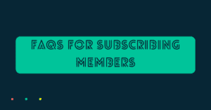 This is a solid navy blue back grand with a green square. Inside the green square, it says the title of this page: FAQs for Members
